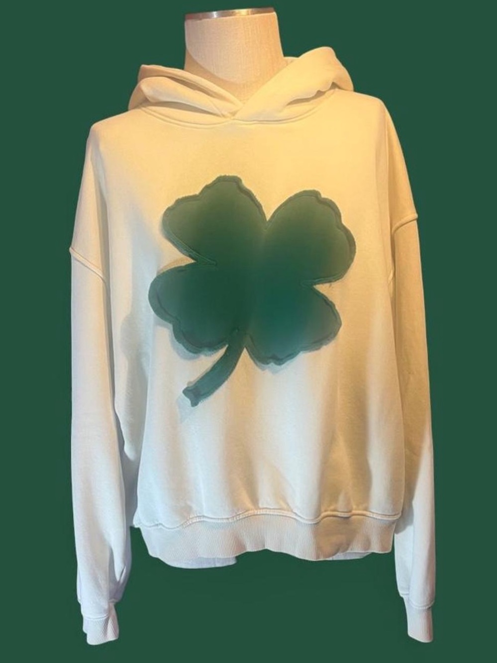 🍀Modern Lux Cream Hoodie with Green Clover Graphic